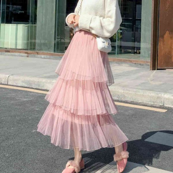 

skirts skirts summer sweet cakee layered gauze calf pleated tiered ruffles princess long tulle tutu s gge1, Black