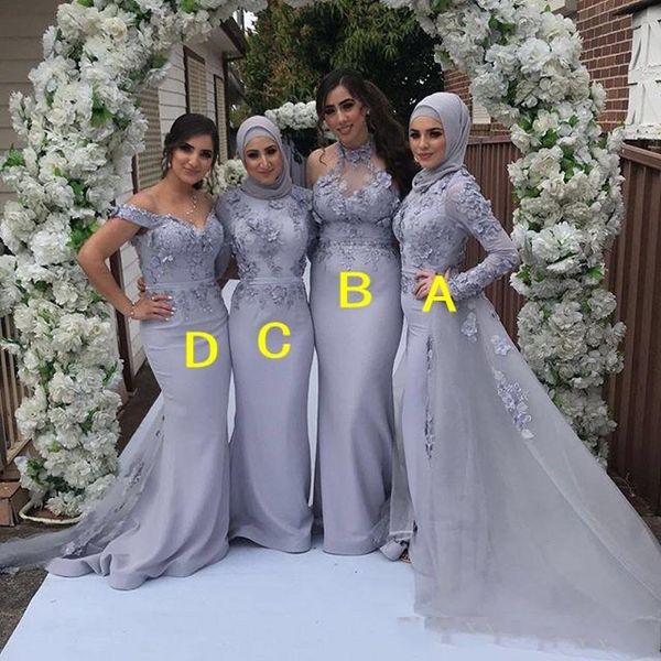 Elegante Dubai Árabe Árabe Muslada 3D Pétalas Sereia Vestidos De Promoções Lace Appliqued Manga Longa Própria de Honra Vestidos De Casamento Vestido Feito Personalizado