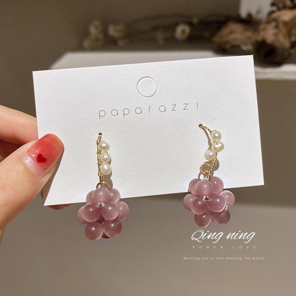 

stud korean fashion pearl opal earrings internet celebrity design purple ear hook female jewelry for woman 2021 trend, Golden;silver