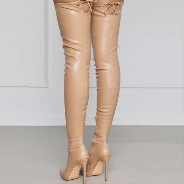 

boots women thigh high thin heels pumps zipper female booties fashion over the knee botas large size 43, Black