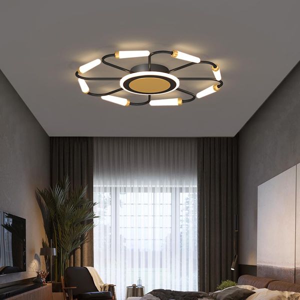 

ceiling lights metal led bedroom lamp black golden lustre round chandelier surface mount lighting home decoration for living room study