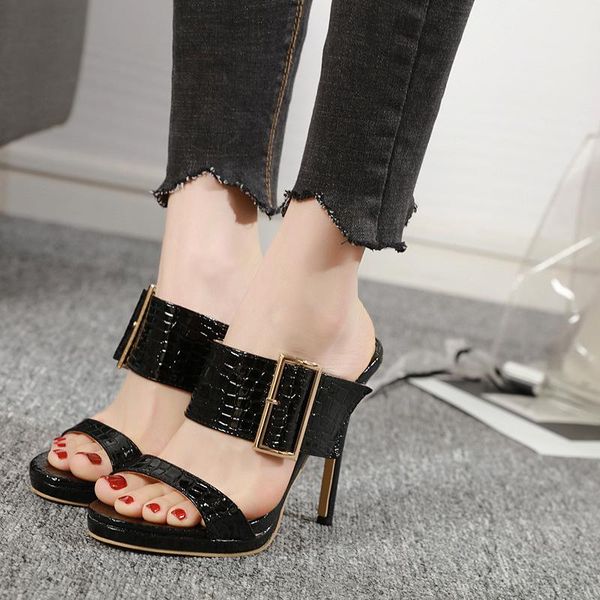 

time belt buckle high with sandals fine cool slipper code, Black