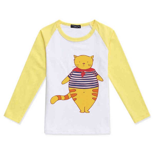 

fashion boy t-shirt cotton kids t shirt printed children clothing girls long sleeve tshirt funny cat printing child tshirts g1209, Blue