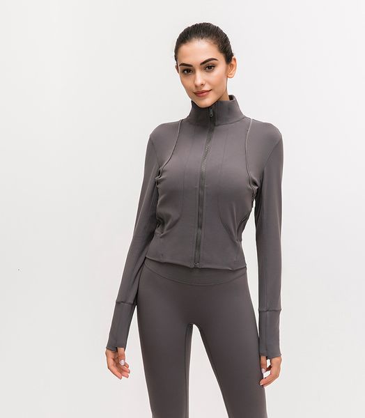 

tracksuits stand collar slim fitting yoga with and casual sports coat for women jogging running jacket i6rl, Gray