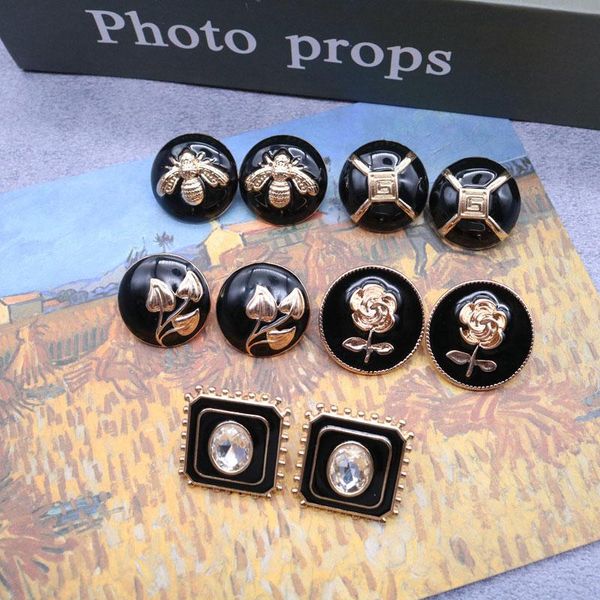 

stud black enamel earrings rose flower petal honeybee drip glaze brincos fashion accessories for women, Golden;silver