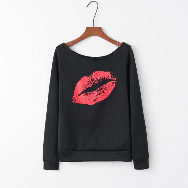 

women's hoodies & sweatshirts red lips 2021 design women casual kawaii harajuku sweat girls european korean, Black