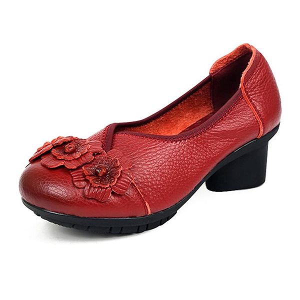 

dress shoes genuine leather low heel red runway women flower retro pumps large size 42 ladies handmade small pressure, Black