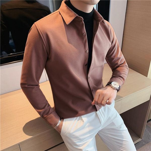 

men's casual shirts 2021 fake two-piece thick woolen shirt slim lapel urban business long-sleeved autumn winter men clothing, White;black