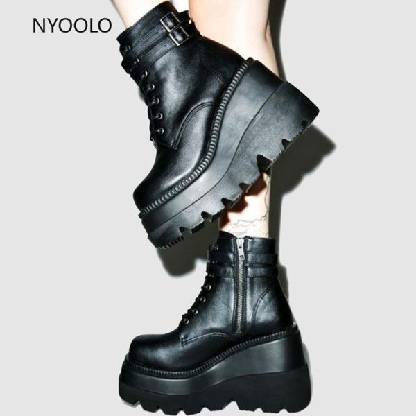 

boots nyoolo 2021 big sizes 43 platform high heels cosplay fashionable autumn winter wedges shoes ankle women, Black