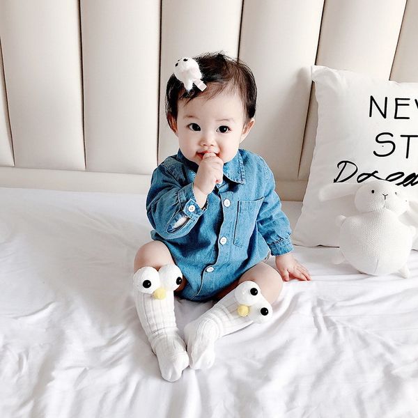 

rompers wholesale spring korean style baby girl bodysuit denim shirts jumpsuit cute kids born clothes e1019 vbnk, Blue
