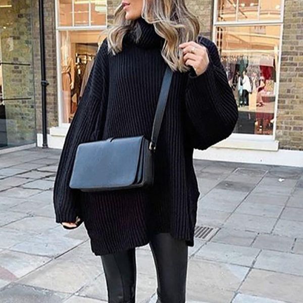 

women's sweaters autumn neon turtleneck sweater women oversize loose casual harajuku pullovers winter long dress fluorescent green gv96, White;black