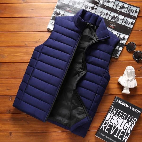 

men's vests aiwetin mens jacket sleeveless vest winter fashion male cotton-padded coats men stand collar thicken waistcoats clothing, Black;white