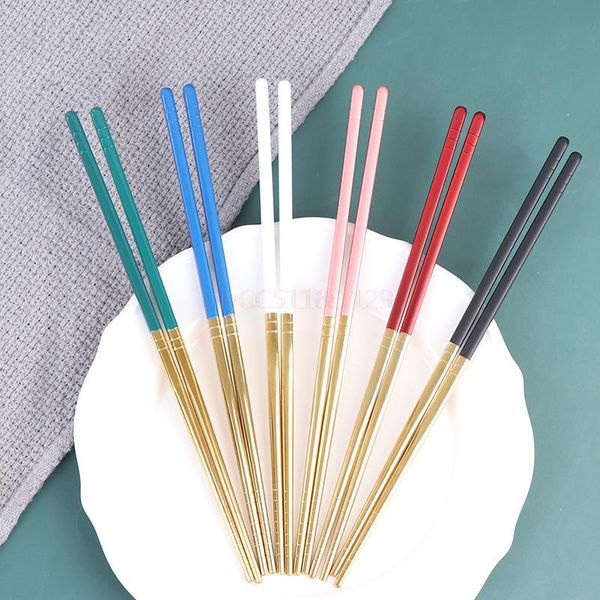 

chopsticks 1 pair gold glossy stainless steel kitchen tableware gift
