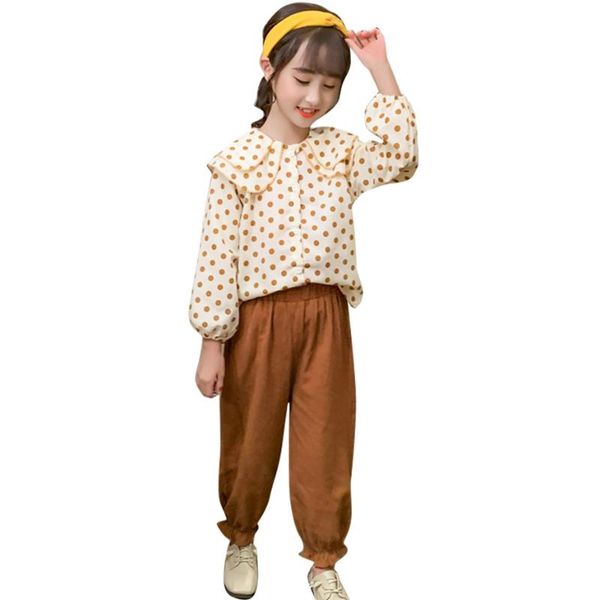 

clothing sets girls clothes set dot pattern for blouse + pants teenage casual style kids tracksuit, White