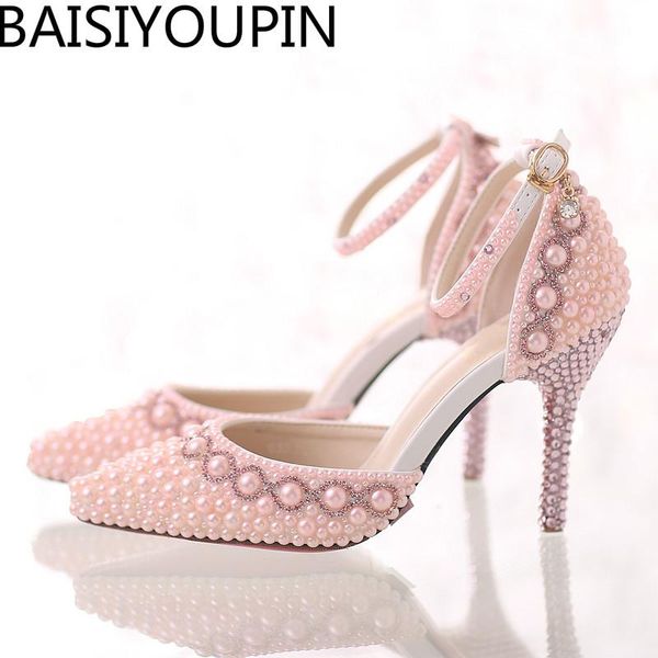 

summer white pearl diamond wedding shoes high heels bride dress show party sandals two-pieces a word buckles, Black