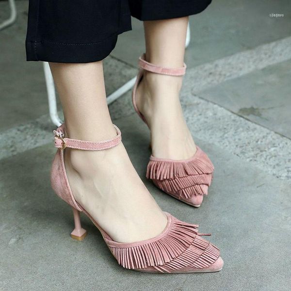 

dress shoes agodor 2021 women tassel pumps dorsay ankle strap stiletto high heel pointed toe size 34-4311, Black