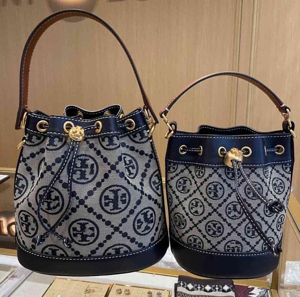 

tb's new mini jacquard bucket canvas with cowhide high-quality handbag messenger bag