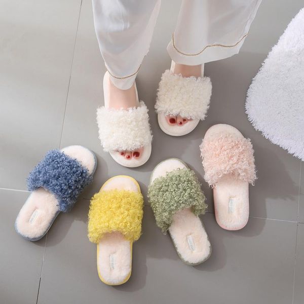 

slippers cotton lovely open toe wool simple home warm indoor plush female, Black