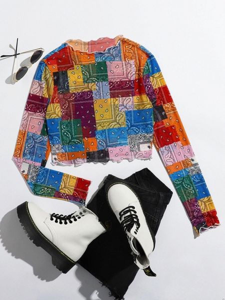 

lettuce trim patchwork print mesh r2ys#, White