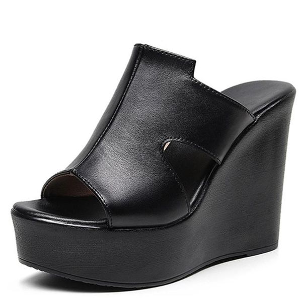 

for dropship trendy big size 43 black summer slipper mules wedges sandals high heels platform shoes woman dress