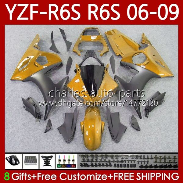 Motorrad-Karosserie für Yamaha YZF600 YZF R6 S 600 CC Schwarz Golden YZF-R6S 06 07 08 09 Karosserien 96No.128 YZF R6S 600CC YZFR6S 2006 2007 2008 2009 YZF-600 06–09 OEM-Verkleidungsset