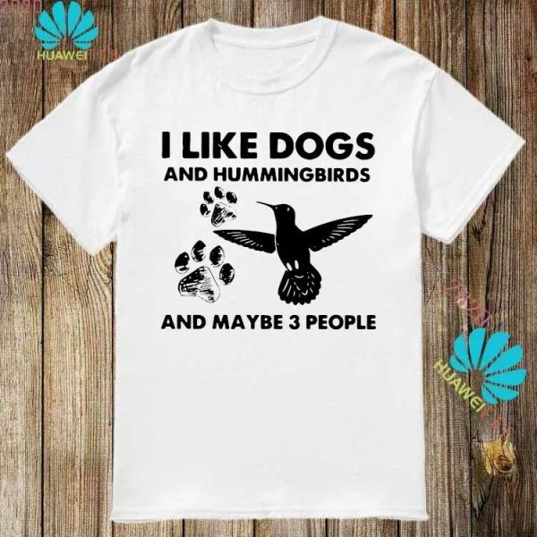 

i like dogs and hummingbirds and maybe 3 people t-shirt, White;black