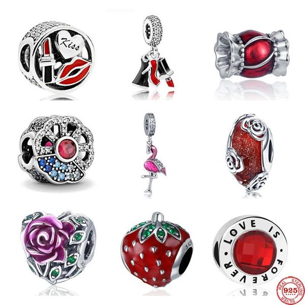 

other valentine's day gift red kiss love charms beads fit original silver 925 women diy making jewelry accessories