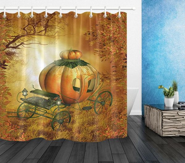 

shower curtains waterproof curtain fabric hooks fantasy pumpkin carriage background
