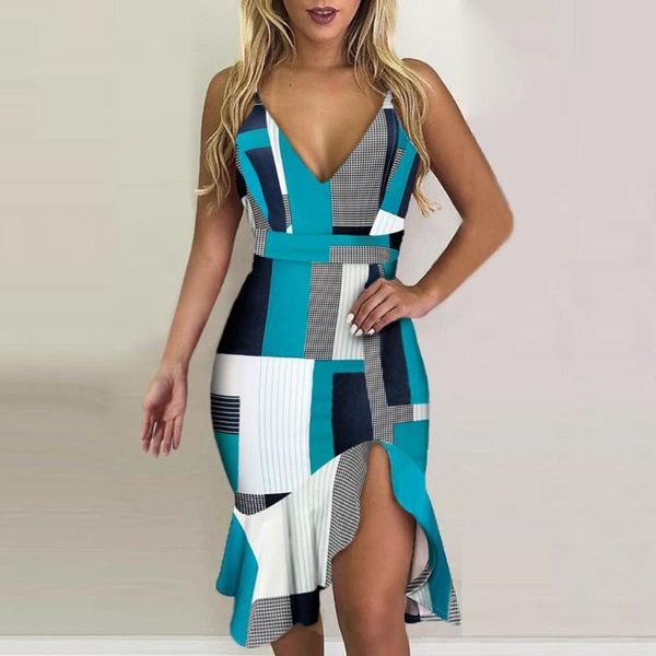 

casual dresses women floral printing dress summer sleeveless beach party ruffle split fork women's vestidos mujer verano, Black;gray