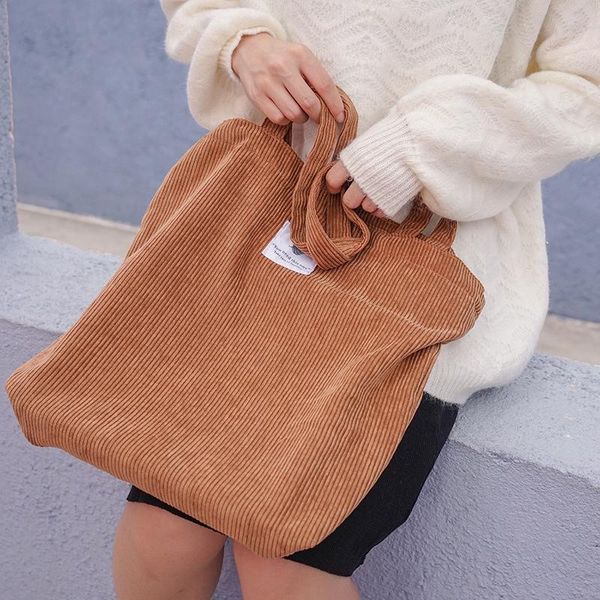 

duffel bags women corduroy shopping bag female canvas cloth shoulder environmental storage handbag reusable foldable eco grocery totes