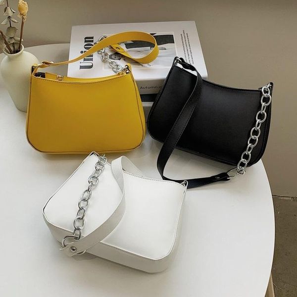 

evening bags fashion women pu leather shoulder pure color underarm hobos bag vintage chain zipper ladies handbags 2021 tote