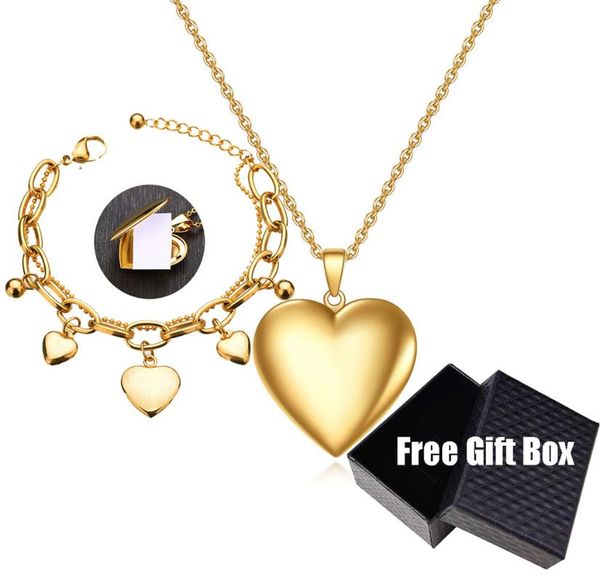 

earrings & necklace 316l stainless steel love multi-layer bracelet can open box set wedding jewelry, Silver