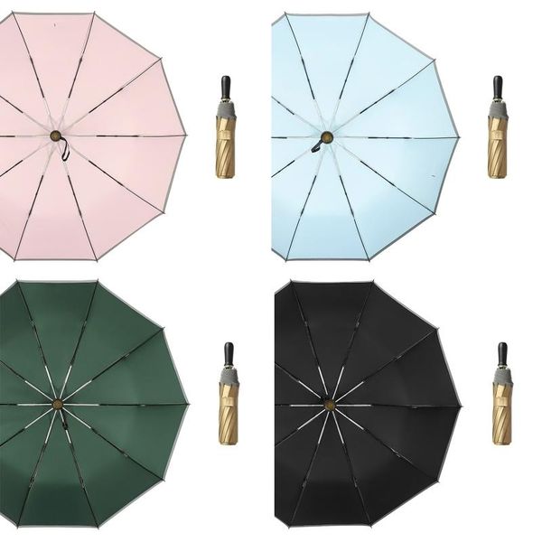 

umbrellas 10 ribs folding umbrella anti uv sun rain windproof reflective stripe for women dropship