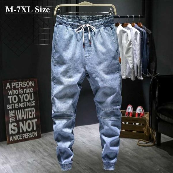 

autumn men's light blue harem jeans plus size 5xl 6xl 7xl elastic waist denim pants male brand trousers 211021, Black;brown