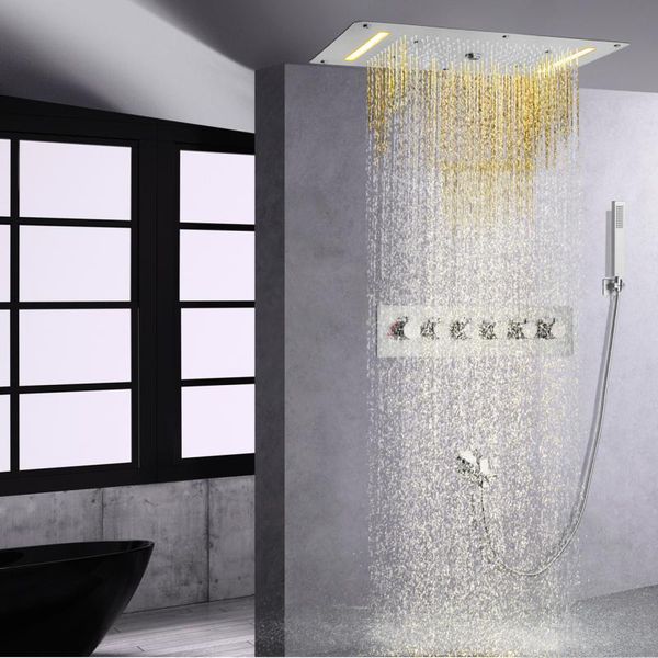 

bathroom shower sets brushed nickel thermostatic mixer set 700x380 mm led waterfall spray bubble rain head