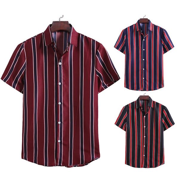 

men's casual shirts 2021 summer fashion short-sleeved shirt business formal occasion striped prints tw43, White;black