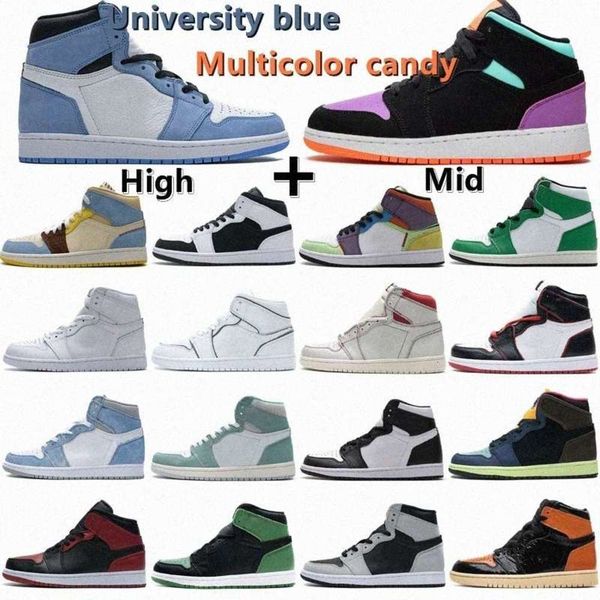

2021 jumpman 1 obsidian unc lucky green 1s mens basketball shoes dark mocha university blue multicolor candy twist women sneaker trainers, Black