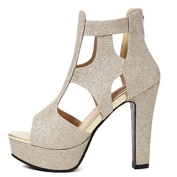 

fashion summer shoes for women sandals high heels platform gladiator ankle boots gold silver party female large size, Black
