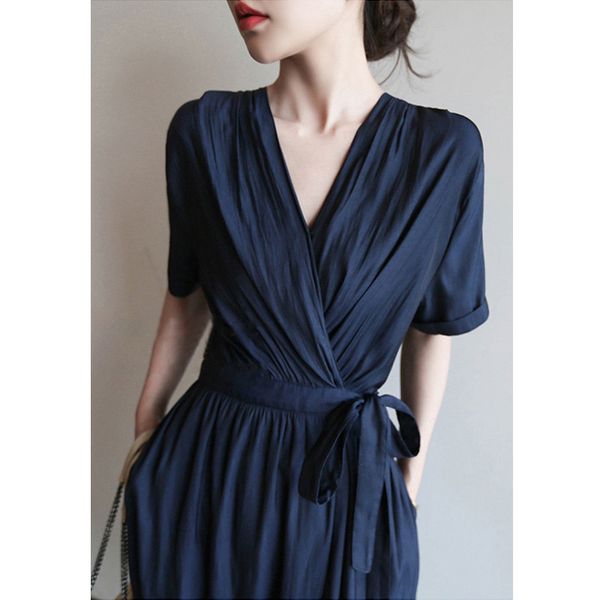 

luxury casual drsluxurious and elegant medium length skirt v-neck short sleeve drs fashion women's 2021 summer, Black;gray