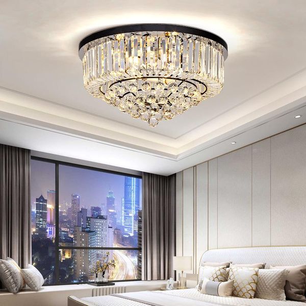 

modern led ceiling lamp luxury crystal black round chandelier decoration for bedroom living dining room study indoor fixtures lights