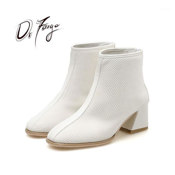 

boots drfargo 2021 fashion ankle shoes women 5.5 cm square high heel round toe spring winter back zipper size 35-39 334821, Black