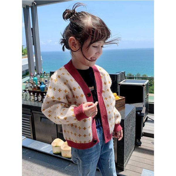 

pullover autumn toddlers baby girls knitted cardigans children's cute long sleeve cross print button down sweaters coats, Blue