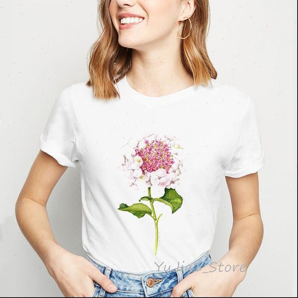 

hydrangea womens t shirts flowers printed tshirt women summer cute shirt female femme woman tumblr clothes harajuku, White