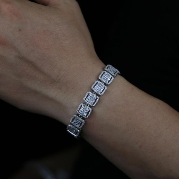 

link, chain 2021 arrive hip hop bling cz tennis bracelets for women men square cubic zirconia iced out cluster chains jewelry, Black