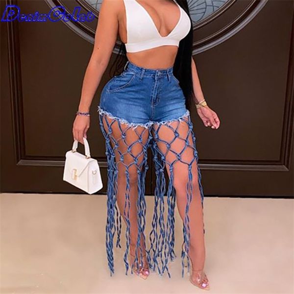 

denimcolab summer fashion denim shorts women high waist hollow out loose cotton short jeans ladies streetwear 210924, Blue