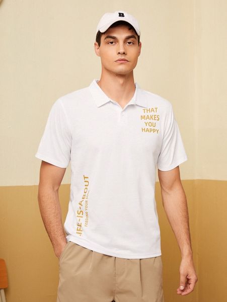

men slogan graphic polo shirt n97l#, White;black