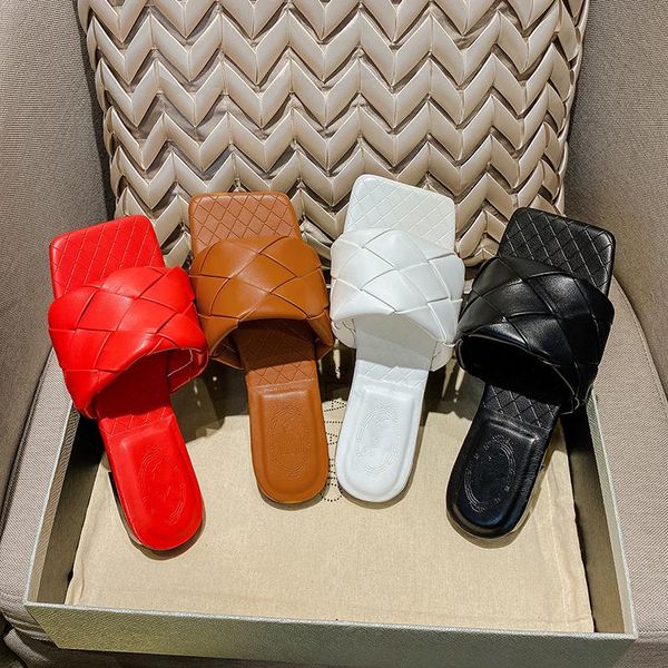 

slippers brand design weave women 2021 zapatos de mujer square toe 4 colors summer shoes woman mules slip on beach ladies slides, Black