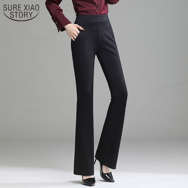 

large size 4xl professional trousers autumn and winter fashion women high waist flare pants all-match straight casual pant 11516 210508, Black;white