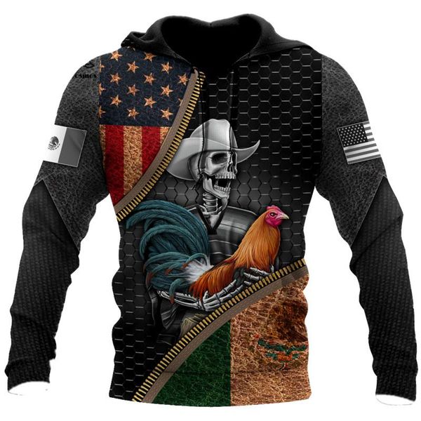 

men's hoodies & sweatshirts 3d printed skull and rooster pattern autumn winter casual hoodie/sweatshirt fashion street zipper pullove, Black