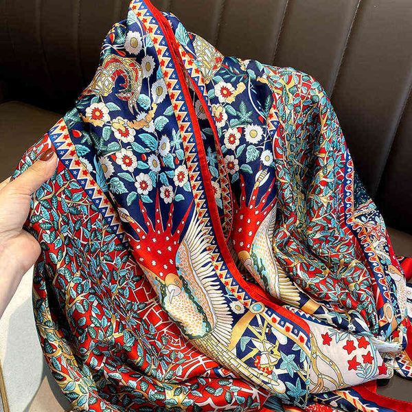

scarves 2022 spring and autumn korean version versatile fashion geometric flower printing warm silk scarf, Blue;gray